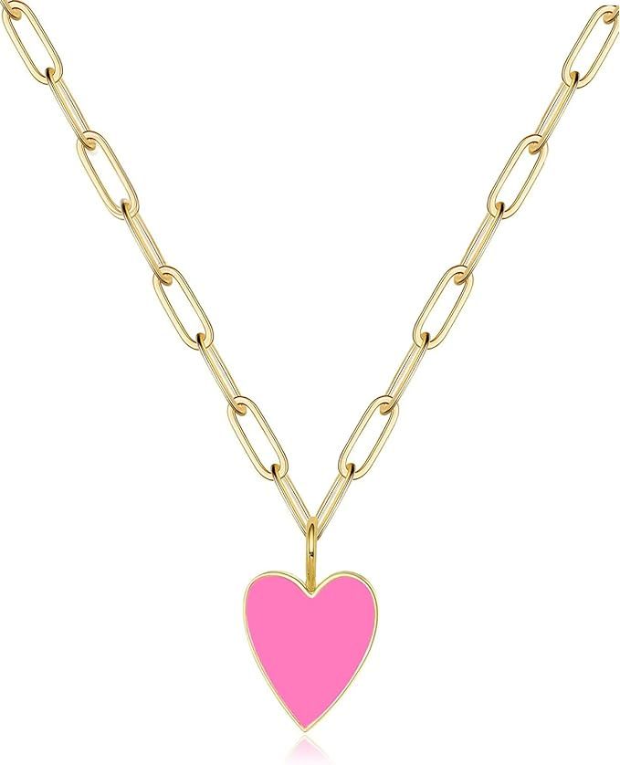 Amazon.com: Pink Heart Necklaces Preppy Jewelry Necklace for Women Hot Pink Jewelry Cute Necklace... | Amazon (US)