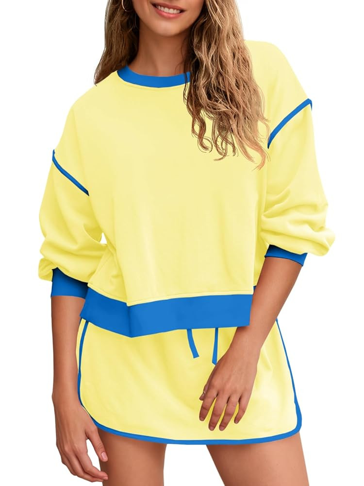 Fisoew Womens Sweatsuits 2 Piece Set Crewneck Sweatshirts High Waisted Skort Skirts Tennis Runnin... | Amazon (US)