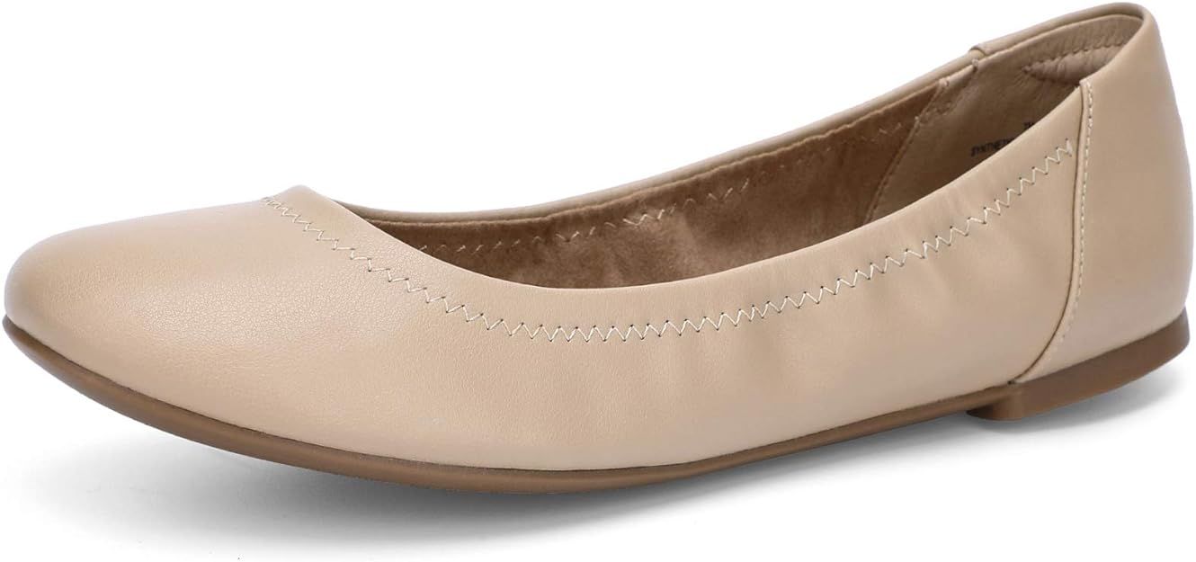 KOLILI Women's Ballet Flat Classic Round Toe Walking Shoes Casual Ladies Faux Leather Flat Shoes | Amazon (US)