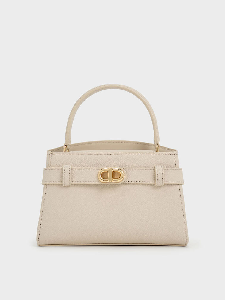 Cream Aubrielle Metallic-Buckle Top Handle Bag | CHARLES & KEITH | Charles & Keith US
