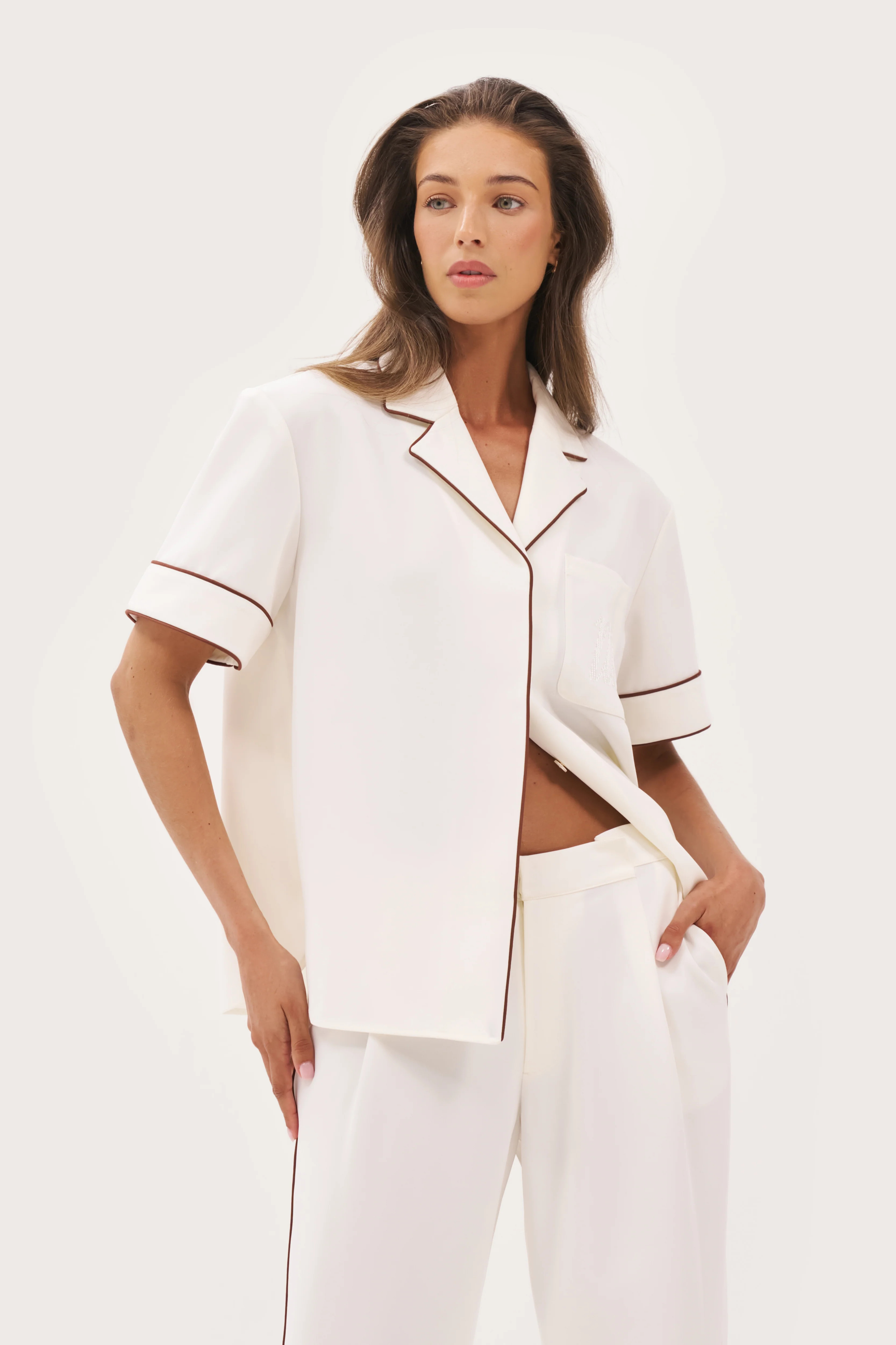 Resort Piped Revere Shirt - Off White | Maebe