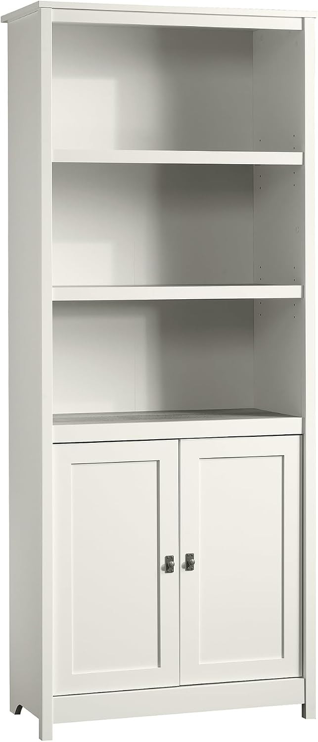 Sauder Cottage Road Library with Doors/Book Shelf, L: 29.29" x W: 13.98" x H: 71.5", Soft White finish | Amazon (US)
