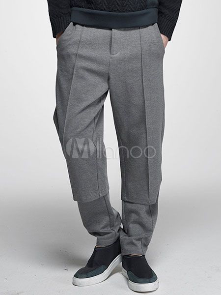 Men's Grey Pants Cotton Solid Color Loose Leg Casual Pants | Milanoo