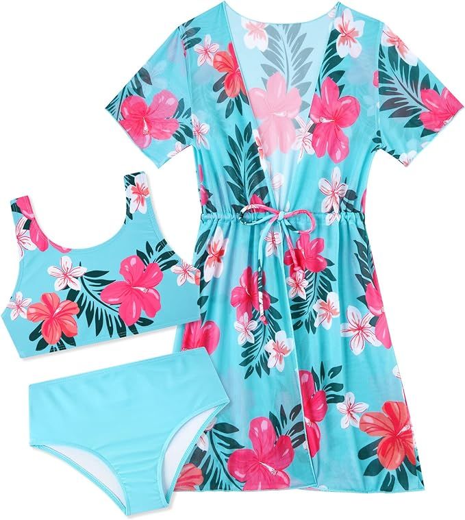 Enlifety Girls Swimsuit 3 Piece Bikini Bathing Suit Quick Dry Swimwear Sun Protection Cover-Up Se... | Amazon (US)