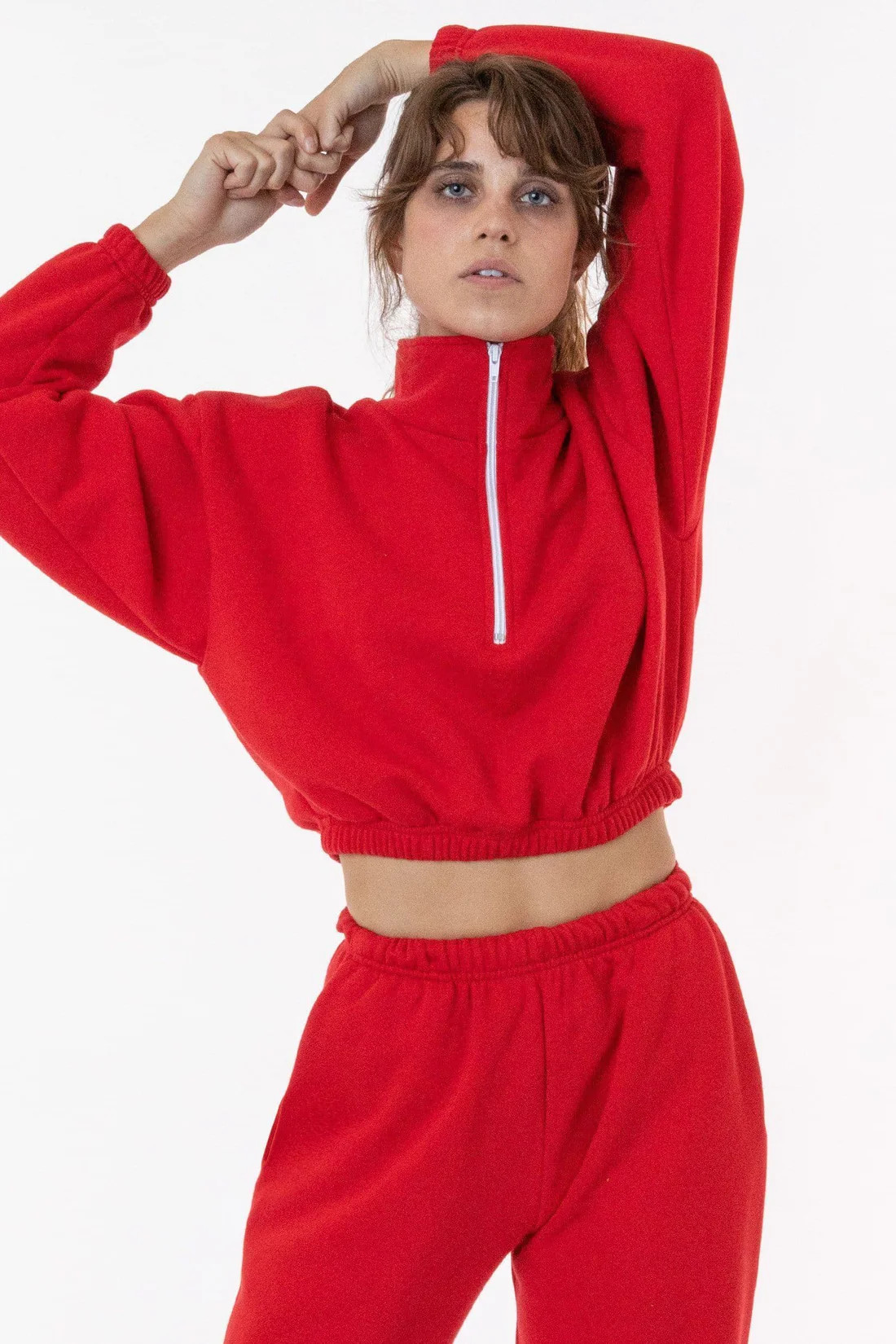 F396 - Flex Fleece Half Zip Cropped Pullover | Los Angeles Apparel
