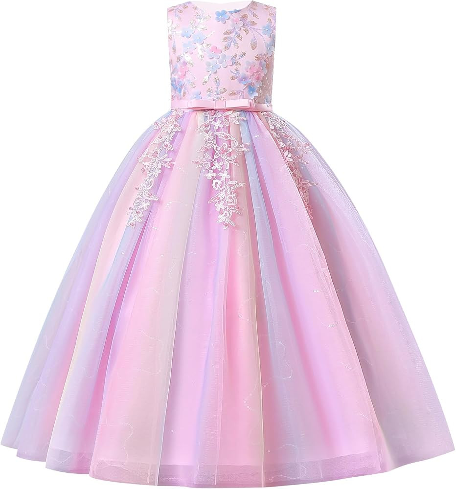 FYMNSI Flower Girl Dress Kids Sleeveless Wedding Bridesmaid Pageant Evening Formal Party Rainbow ... | Amazon (UK)