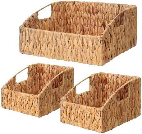 Ollieroo Natural Water Hyacinth Storage Baskets, Handwoven Wicker Storage Bins with Built-in Hand... | Amazon (US)