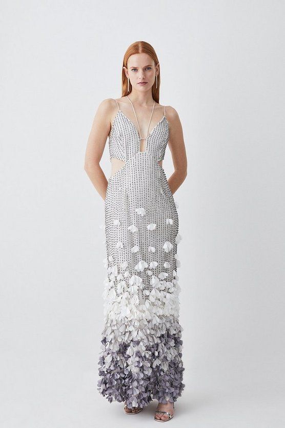 Crystal Applique Deep V Woven Maxi Dress | Karen Millen UK + IE + DE + NL