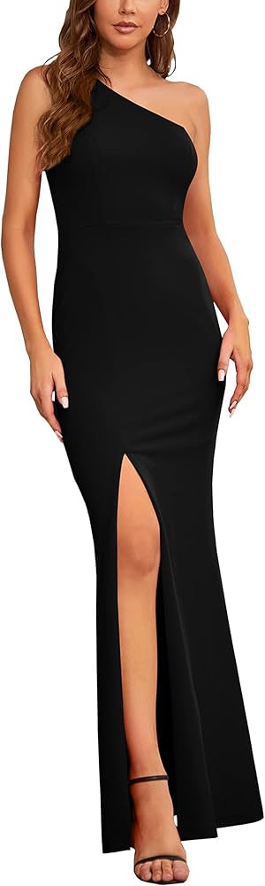 BUPT Womens One Shoulder Sleeveless Prom Dress High Slit Elegant Wedding Guest Evening Formal Coc... | Amazon (US)