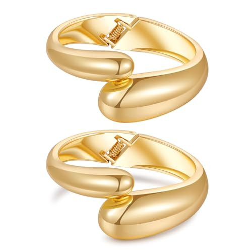 Amazon.com: AYWFCBF 2Pcs Gold Bangle Bracelets for Women - 14K Gold Plated Chunky Bangle Stack Hi... | Amazon (US)