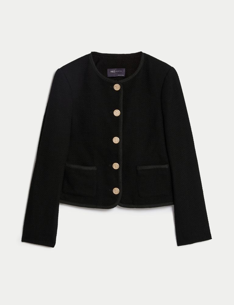 Tweed Relaxed Collarless Short Jacket | Marks & Spencer (UK)