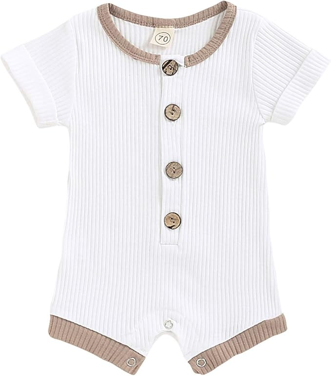 Viworld Newborn Baby Boys Girls Knitted Short Sleeve Romper Unisex Button Pajamas Set One Piece B... | Amazon (US)