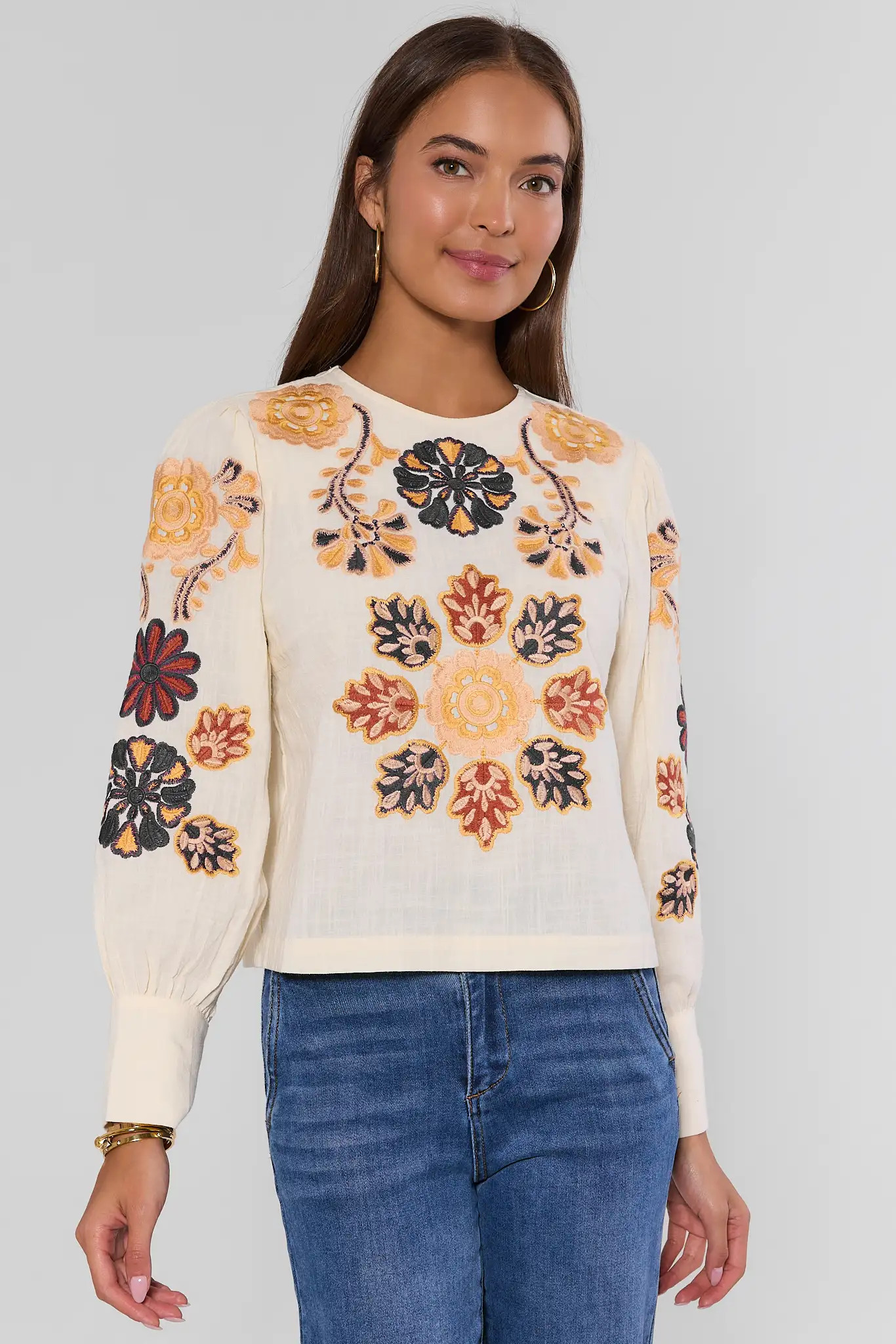 Winslet Cream Embroidered Top | Avara