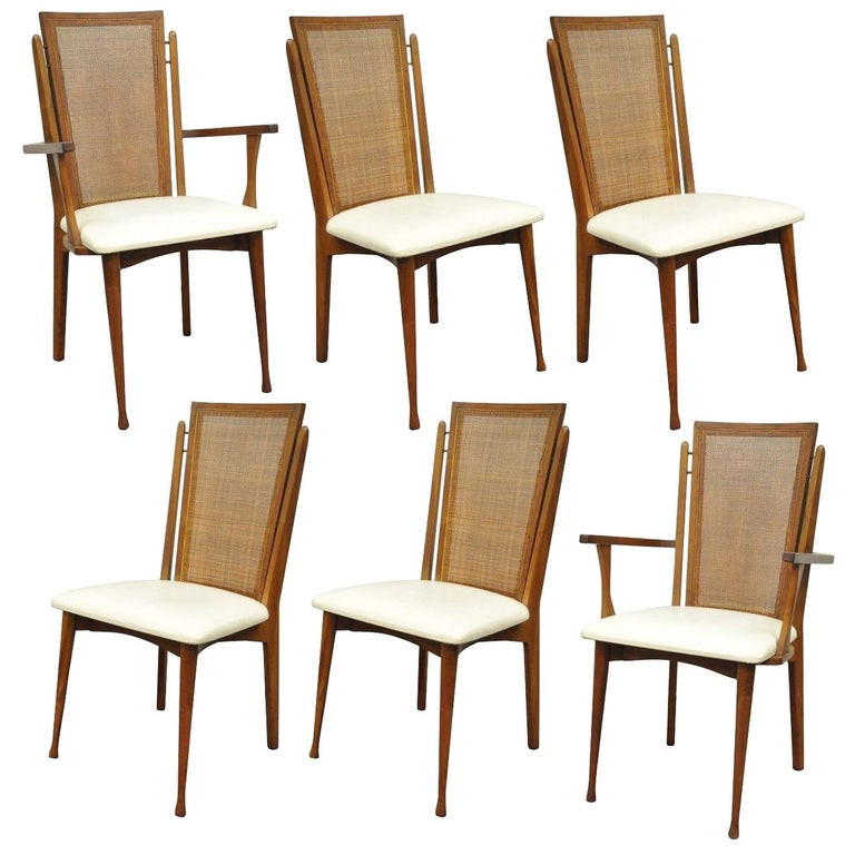 Set of Six Specialty Woodcraft Midcentury Danish Modern Cane Teak Dining Chairs For Sale at 1stDi... | 1stDibs