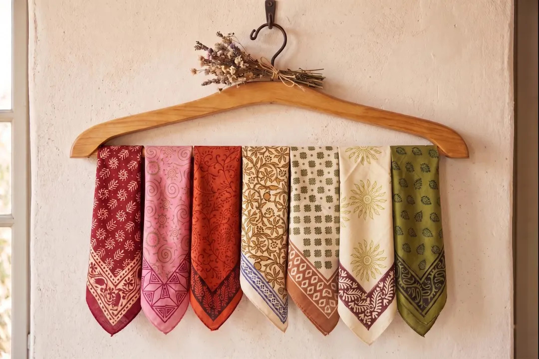 Set of 7 Boho Hand Block Print Cotton Bandanas \u2013Vintage Floral Paisley Bandana Set for Women... | Etsy (Global)