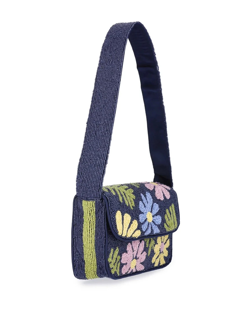 Scoop Women's Beaded Flap Shoulder Bag, Navy Print | Walmart (US)