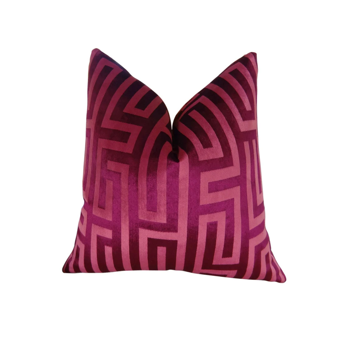 Pink Fuchsia Pillow Fuchsia Velvet Pillow Cover Fuchsia Greek Key Trellis Throw Pillow Geometric ... | Etsy (US)