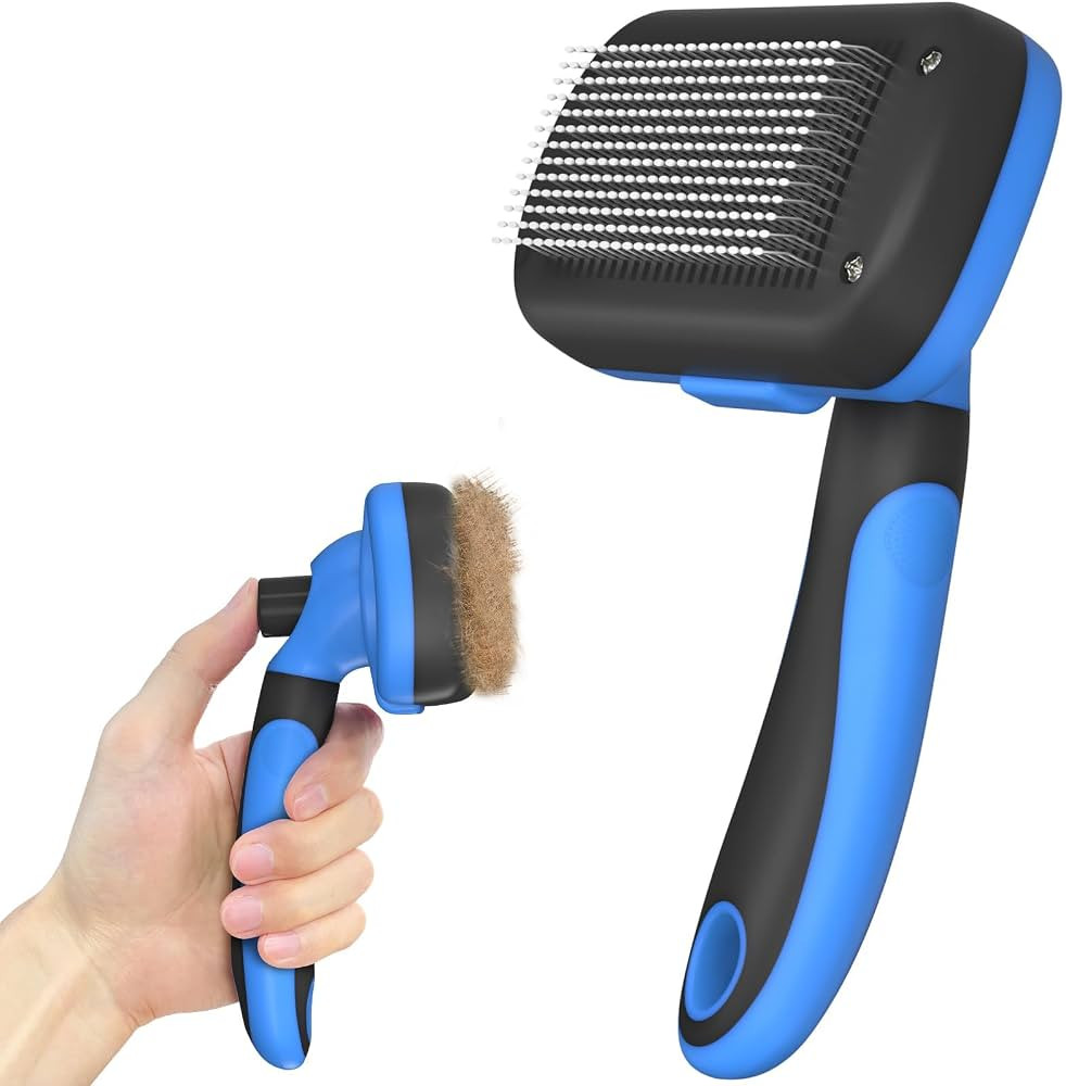 Self-Cleaning Brush for Pet Deshedding - Skin-Friendly Grooming Tool for Dogs and Cats, Blue | Amazon (US)