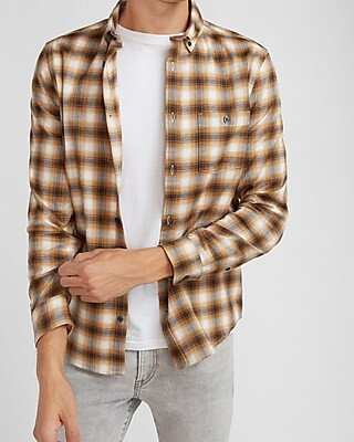 Slim Plaid Stretch Flannel Shirt | Express