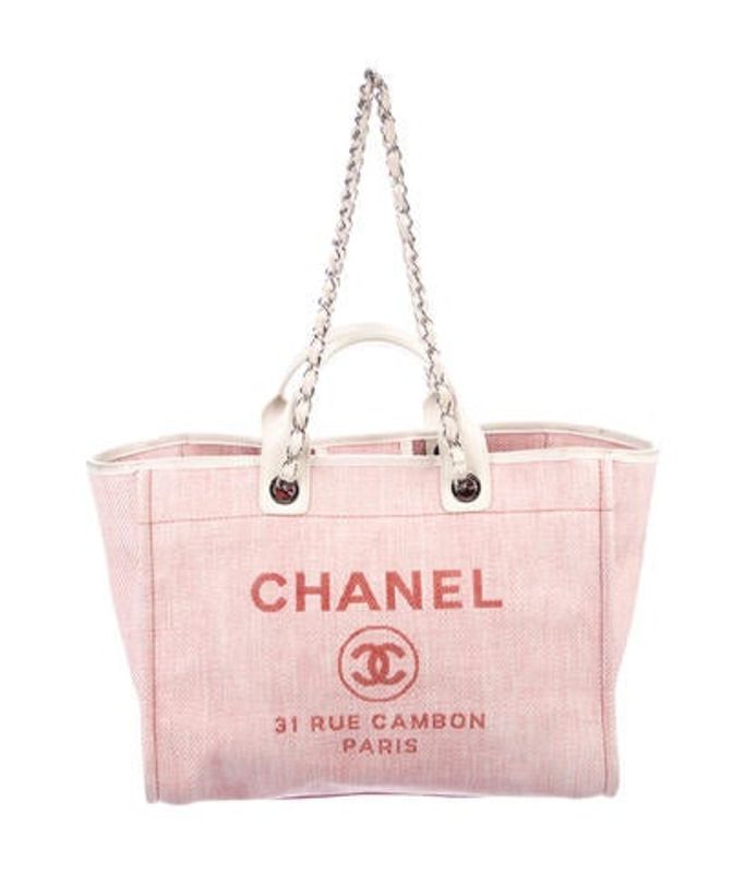 Chanel Large Raffia Deauville Tote Pink Chanel Large Raffia Deauville Tote | The RealReal