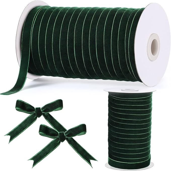 Chuangdi 3/8 Inch, 60 Yard Green Christmas Velvet Ribbon Spool Vintage Velvet Ribbons for Gift Wr... | Amazon (US)