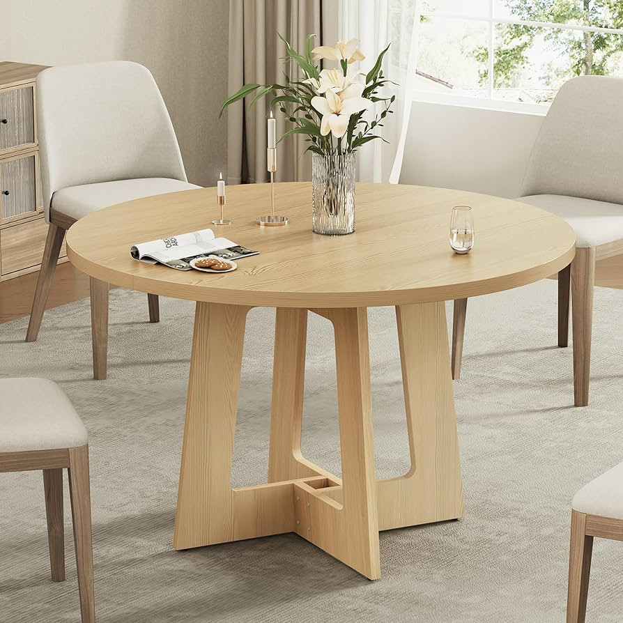 Round Dining Table for 4, Farmhouse Kitchen Table, Wooden Circle Table, 300lb Capacity & Easy Ass... | Amazon (US)