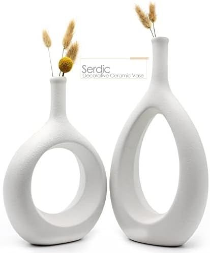 Serdic Ceramic Hollow Vase Modern Decorative Flower Vase for Centerpieces, Wedding, Gifts, Kitche... | Amazon (US)