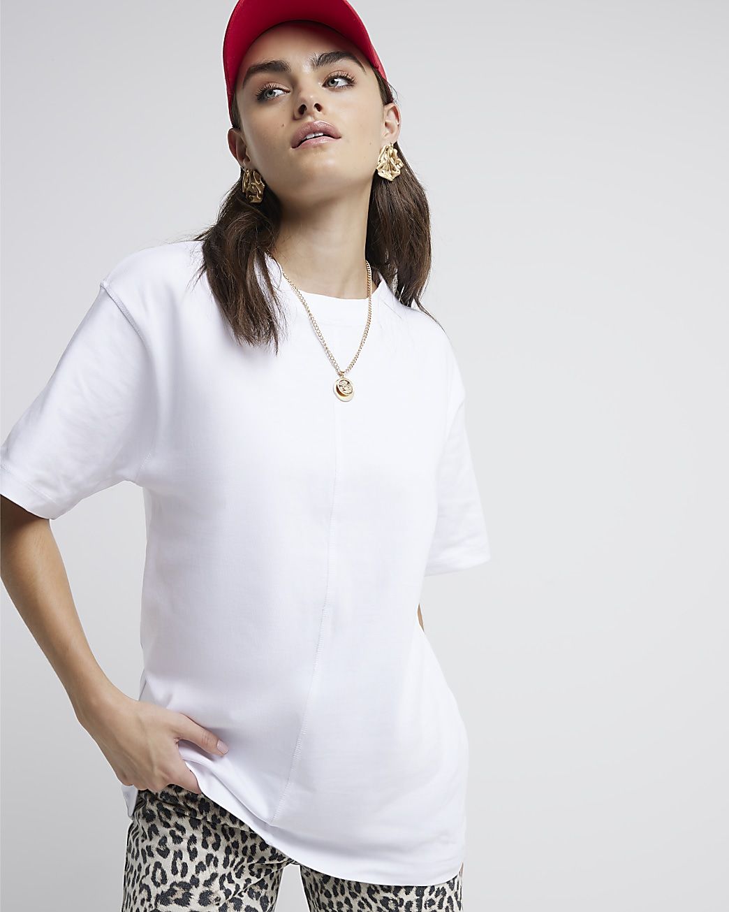 White oversized seam t-shirt | River Island (UK & IE)