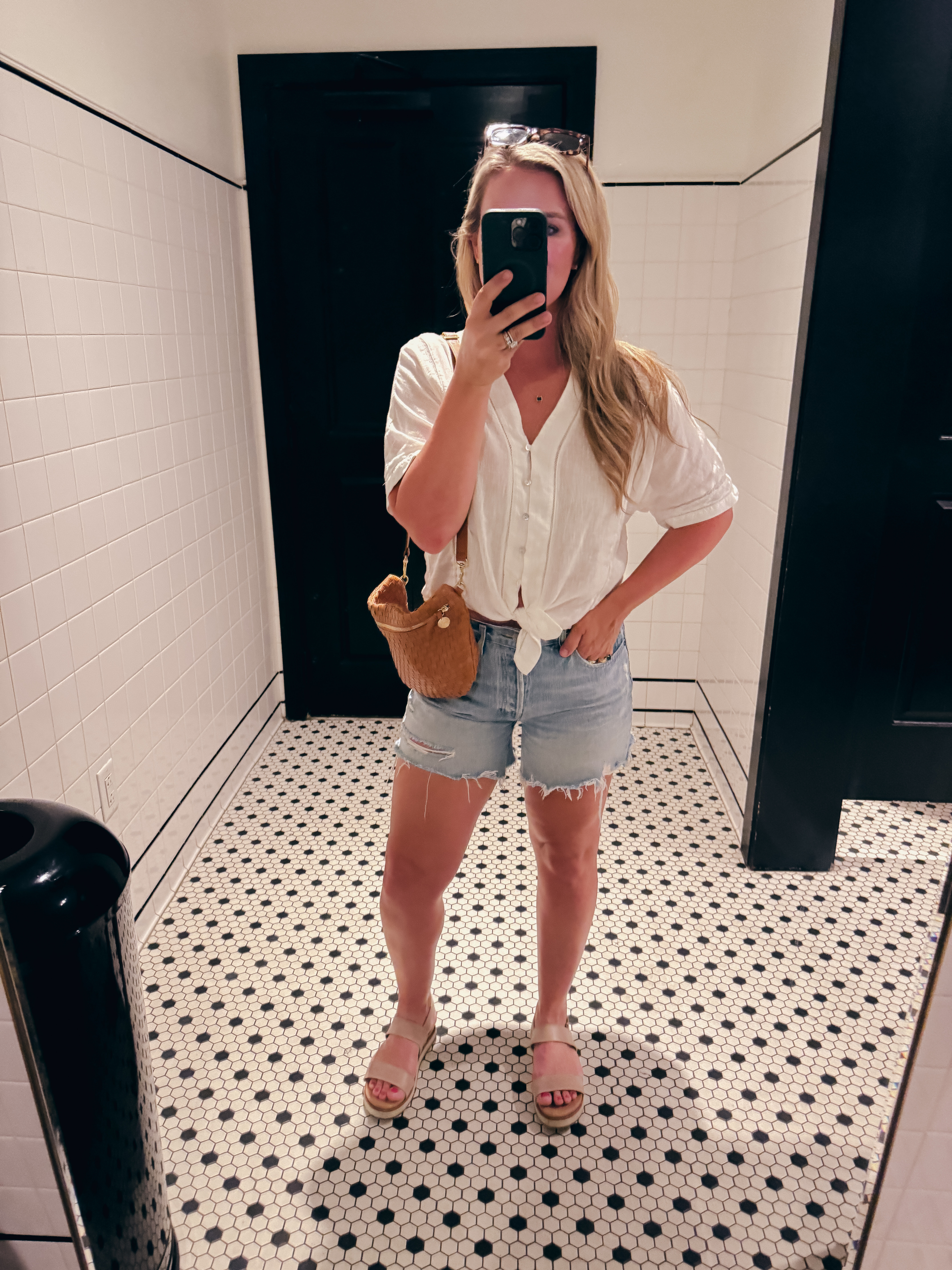 Casual summer look - white top and denim shorts styled with a platform sandal 

 #LTKSummerEdit 

#LTKSeasonal #LTKStyleTip