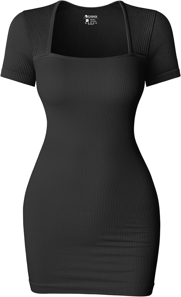 OQQ Women's Mini Dresses Sexy Square Neck Shorts Sleeve Stretch Bodycon Mini Dress | Amazon (US)