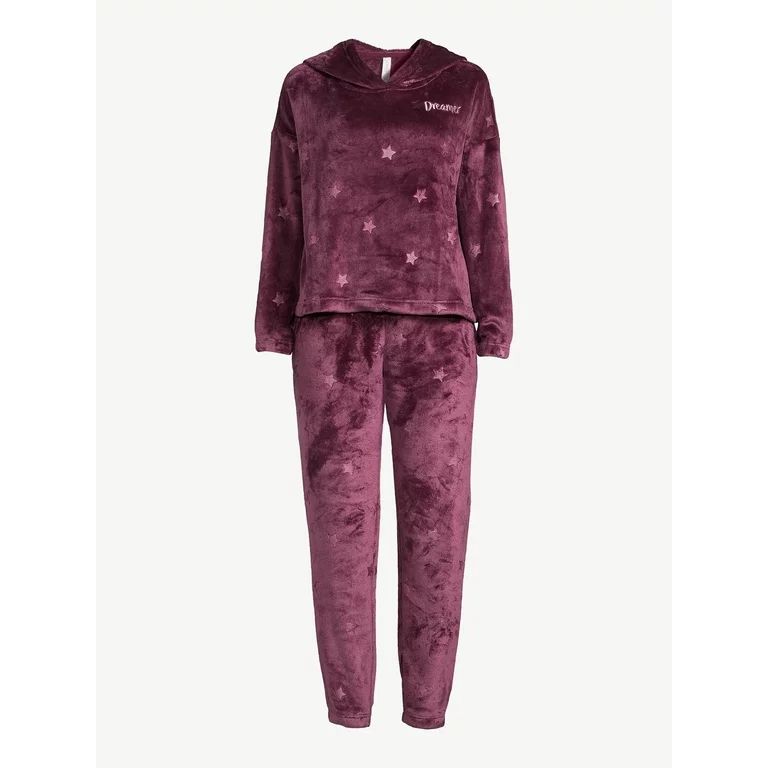 Joyspun Women's Star Print Plush Hoodie and Pants Pajama Set, 2-Piece, Sizes up to 3X | Walmart (US)