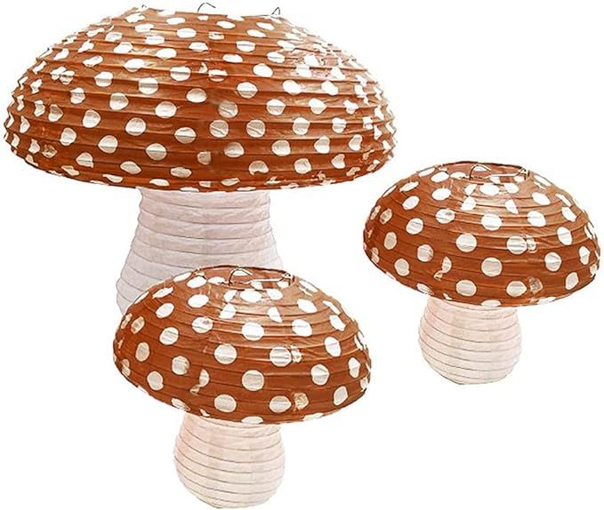 3Pcs Large Brown Mushroom Paper Lanterns for Forest Jungle Wonderland Themed Baby Shower Cottagec... | Amazon (US)