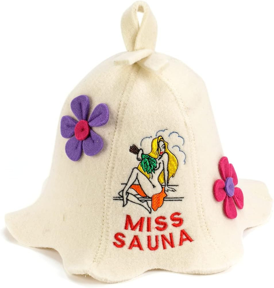Natural Textile Sauna Hat 'Miss Sauna Flower' White - 100% Organic Wool Felt Hats for Russian Ban... | Amazon (US)