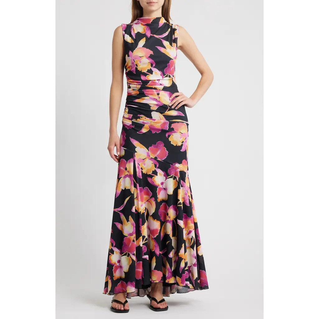Rails Cosmos Print Ruched Maxi Dress in Dusk Orchid at Nordstrom, Size Small | Nordstrom