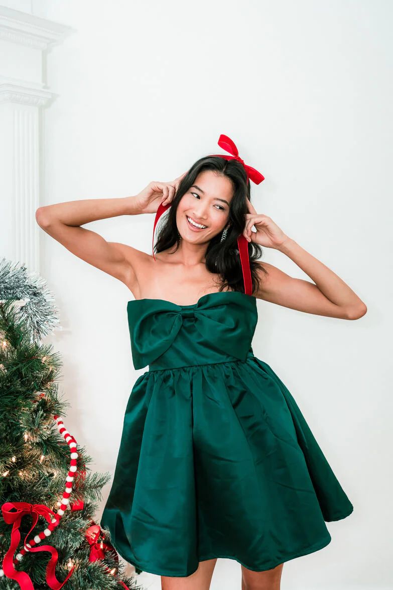 Oversized Bow Mini Dress- Emerald | Confête