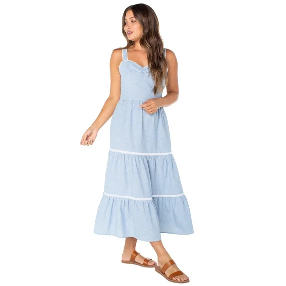 Celebrity Pink Women's Sleeveless Lace Trim Tiered Maxi Dress, Sizes XS-XXXL | Walmart (US)