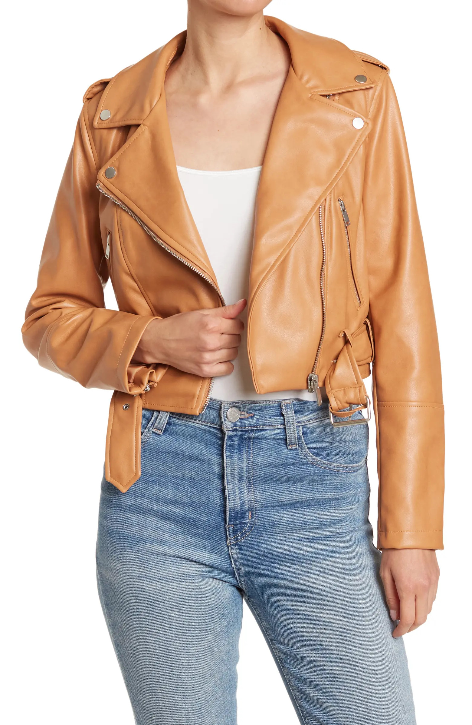 AVEC LES FILLES Faux Leather Belted Crop Biker Jacket | Nordstromrack | Nordstrom Rack