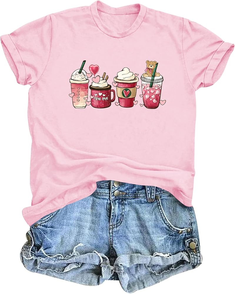 Valentines Shirts for Women Cute Love Heart Shirt Valentines Gift Short Sleeve Tee Tops | Amazon (US)