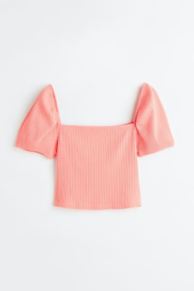 Puff-sleeved Ribbed Top | H&M (US + CA)