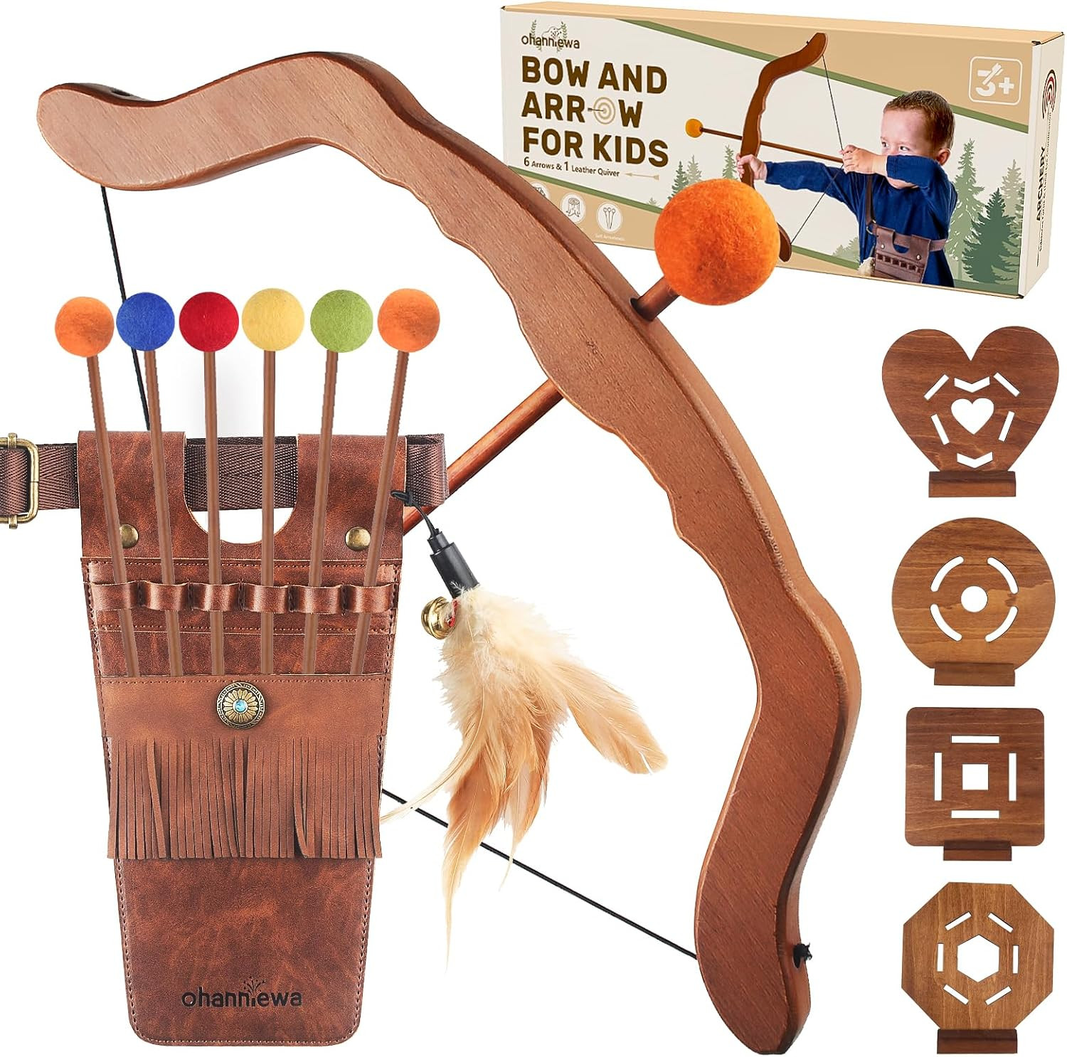 Bow and Arrow for Kids Wooden Archery Toy for Aged 3+, Archery Set with 6 Arrows,Targets and Quiv... | Amazon (US)