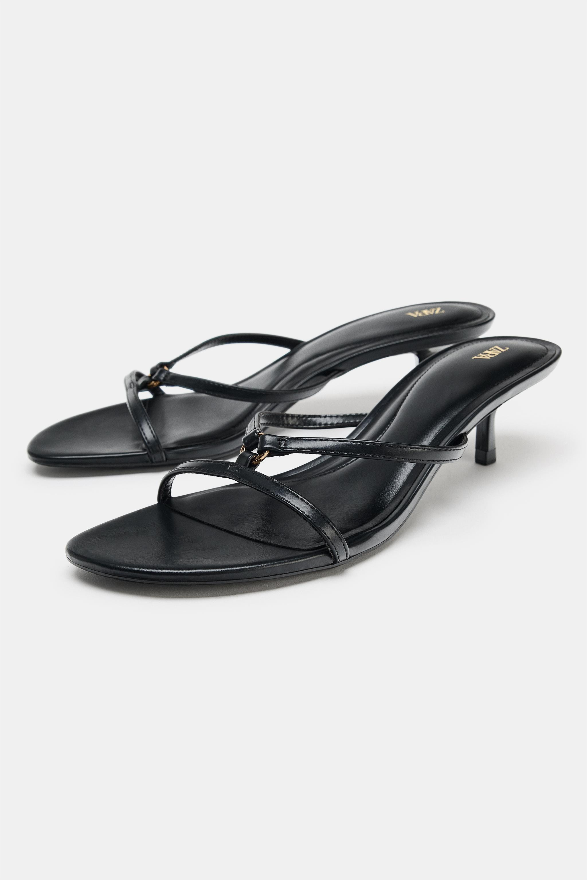 METALLIC DETAIL KITTEN HEEL SANDALS | Zara US