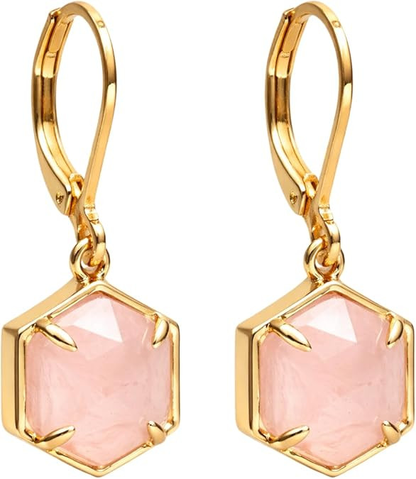 Gempires Gemstone Earrings with Hexagon Shape Gemstone Suspended with Lever Back Closure, 14k Gol... | Amazon (US)