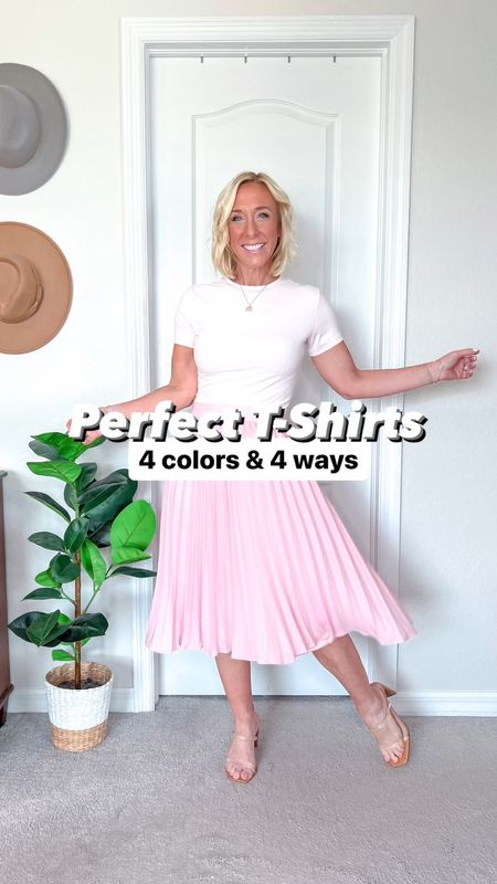 These t-shirts are on deal! 20% off, now $11.99 (and I now have 6 colors bc I love the fit and material!). I’m wearing a small in all tees (other items linked as well, but the patterned skirt is sold out). 

#LTKFindsUnder50 #LTKSaleAlert #LTKStyleTip