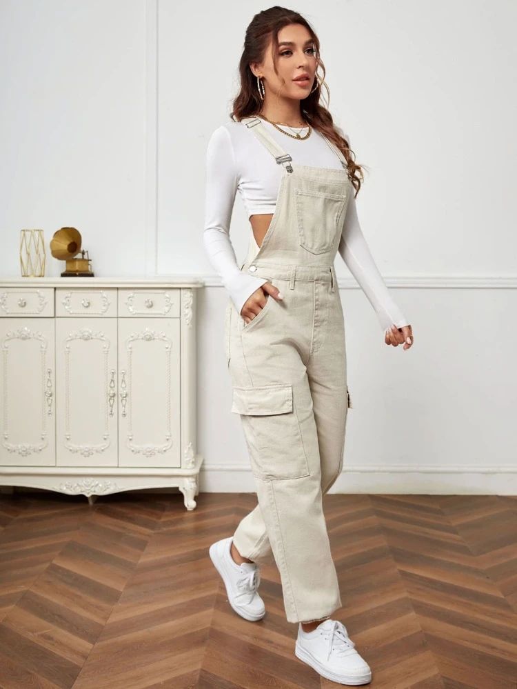 Flap Pocket Denim Overalls Without Top | SHEIN