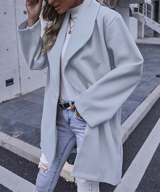 La Mode Women's Overcoats Light - Light Blue Shawl-Collar Pocket Single-Button Coat - Women | Zulily