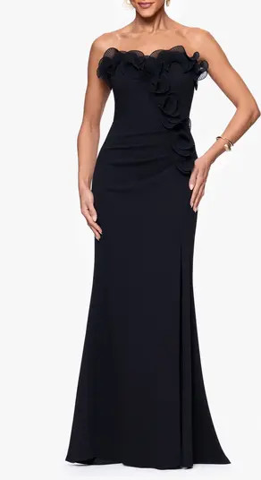 Ruffle Detail Strapless Scuba Crepe Sheath Gown | Nordstrom