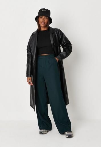 Missguided - Green Pleated Wide Leg Masculine Pants | Missguided (US & CA)