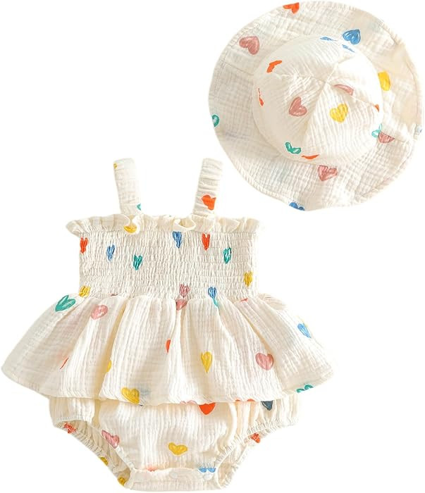 Mubineo Baby Girl Clothes Summer Dress Cotton Linen Romper Sleeveless Smocked Rompers Sun Dress H... | Amazon (US)