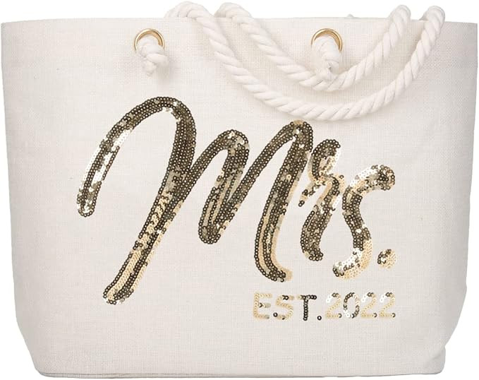 ElegantPark Bride Tote Bag Personalized Bridal Shower Gifts Future Mrs 2022 Gifts for Wedding Eng... | Amazon (US)