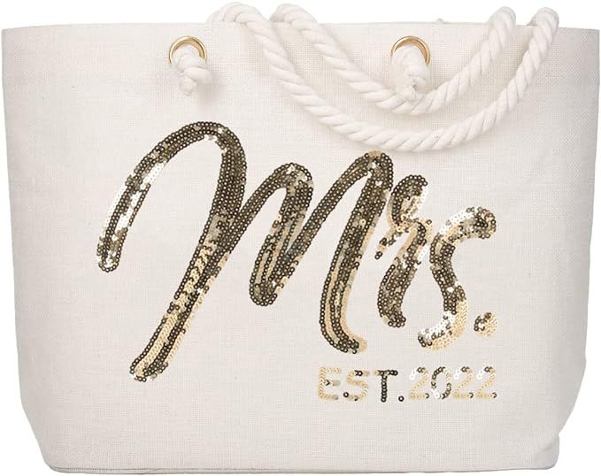 ElegantPark Bride Tote Bag Personalized Bridal Shower Gifts Future Mrs 2022 Gifts for Wedding Eng... | Amazon (US)